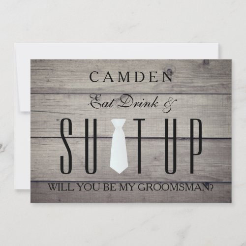 Wood Background Suitup Will you be my groomsman In Invitation