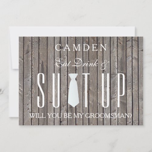 Wood Background Suitup Will you be my groomsman In Invitation