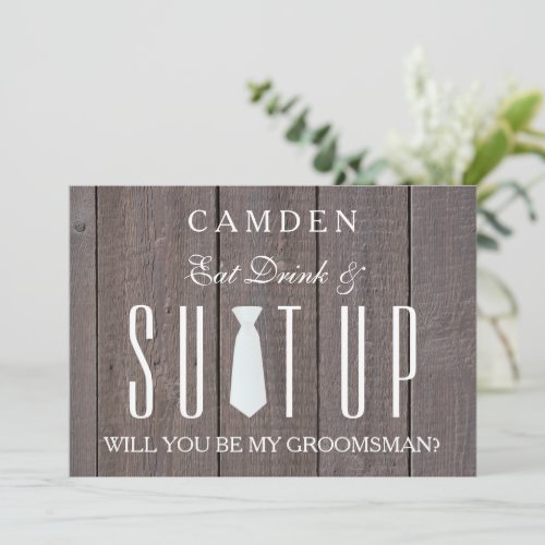 Wood Background Suitup Will you be my groomsman In Invitation
