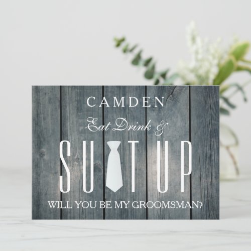Wood Background Suitup Will you be my groomsman In Invitation