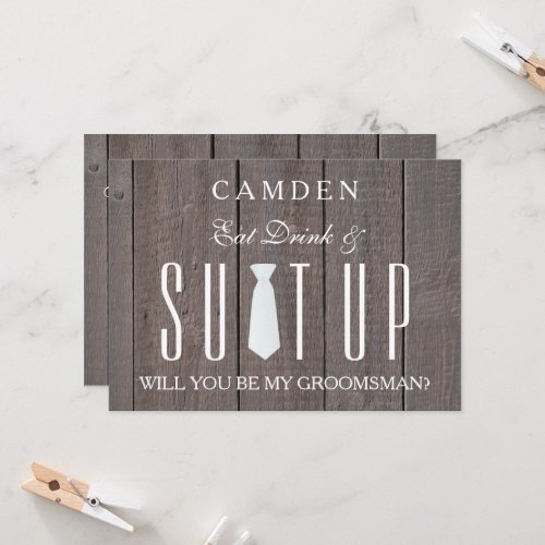 Wood Background Suitup Will you be my groomsman In Invitation