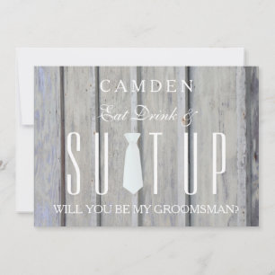 Wood Background Suitup Will you be my groomsman In Invitation