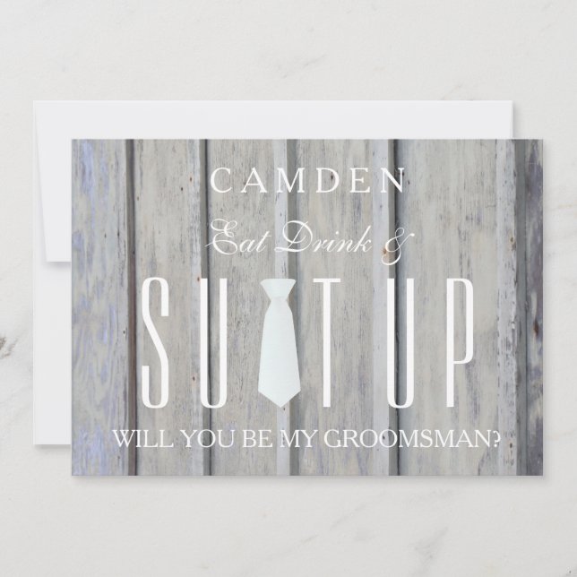 Wood Background Suitup Will you be my groomsman In Invitation (Front)