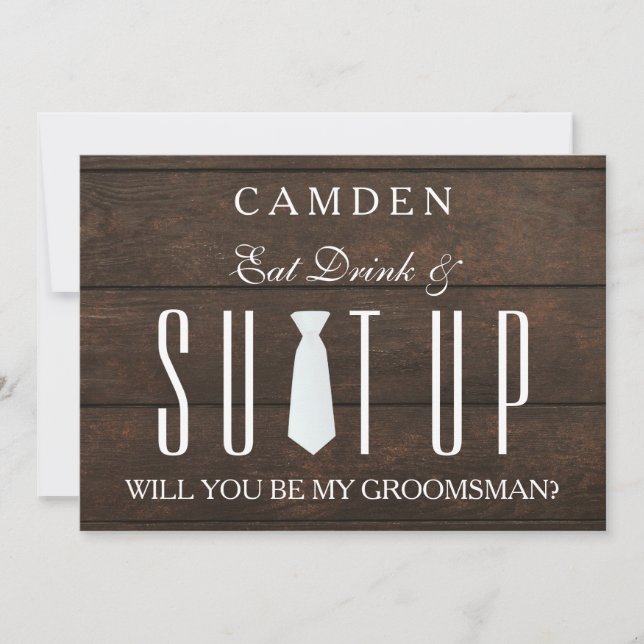 Wood Background Suitup Will you be my groomsman In Invitation (Front)