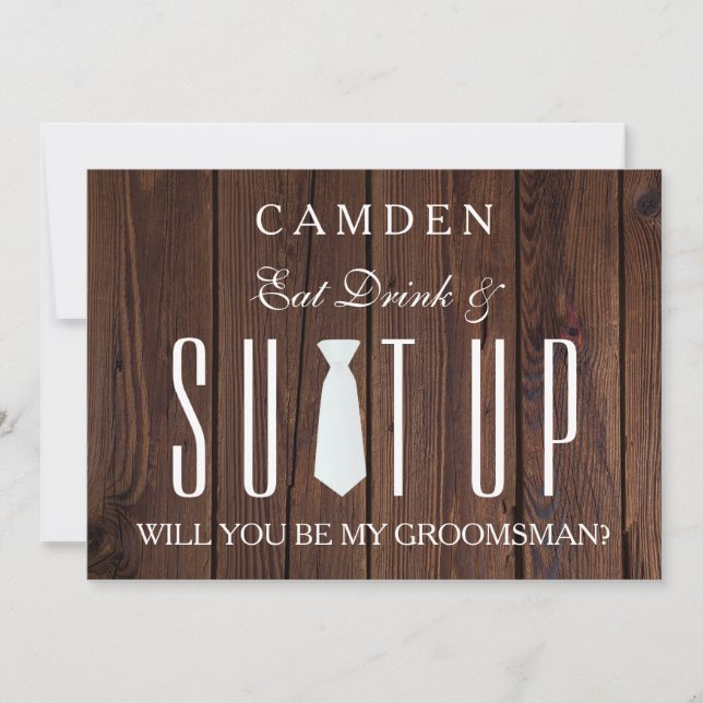 Wood Background Suitup Will you be my groomsman In Invitation (Front)