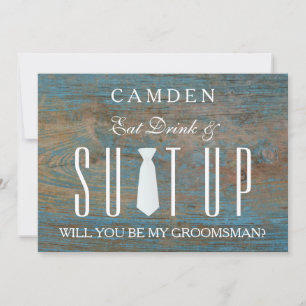 Wood Background Suitup Will you be my groomsman Invitation