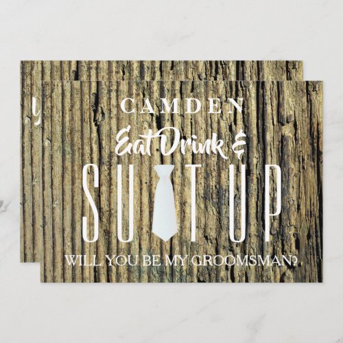 Wood Background Suitup Will you be my groomsman Invitation