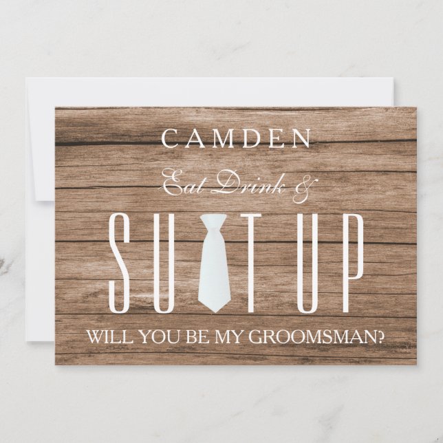 Wood Background Suitup Will you be my groomsman Invitation (Front)