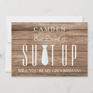 Wood Background Suitup Will you be my groomsman Invitation