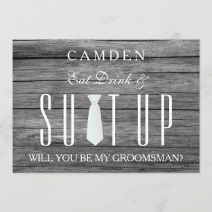 Wood Background Suitup Will you be my groomsman Invitation