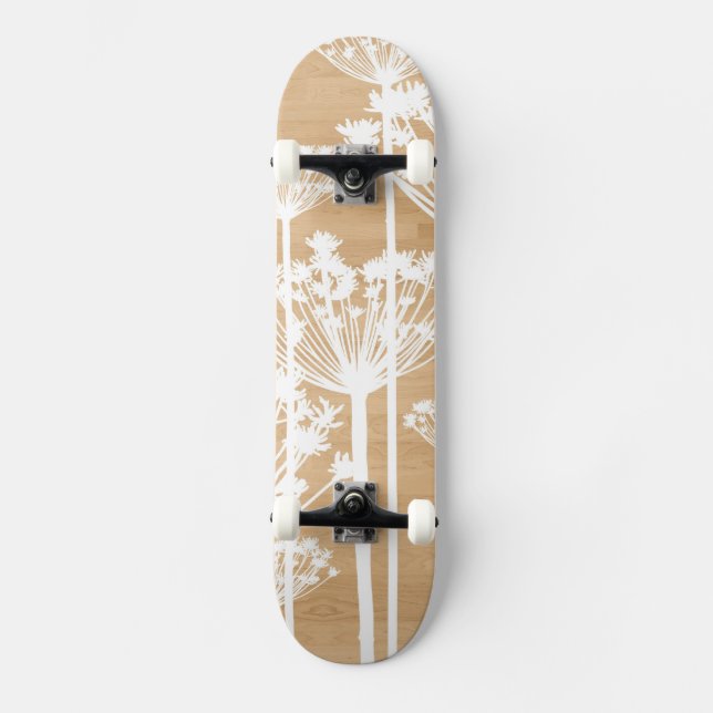 Wood background wish flowers girly floral pattern skateboard (Front)