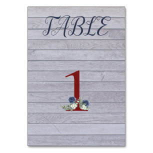 Wood Background with Blue and White Flowers Table Number