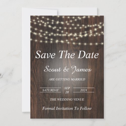 Wood Background with Elegant Lights Save The Date