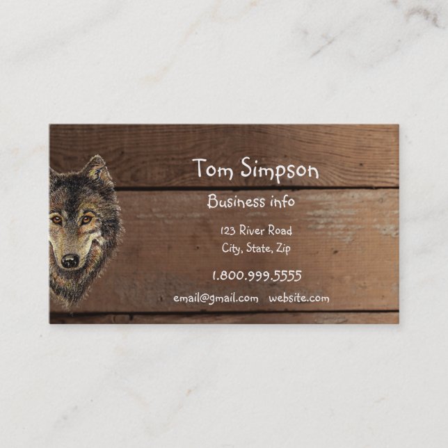  Wood Background Wolf Animal Wild West Theme Business Card (Front)