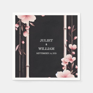 Wood Bamboo Pink Sakura Cherry Blossom Wedding Napkins