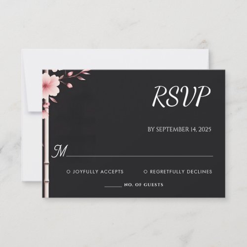 Wood Bamboo Pink Sakura Cherry Blossom Wedding RSVP Card