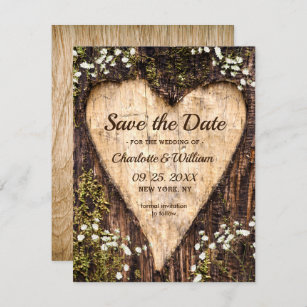 Wood Bark Baby Breath Heart Rustic Wedding Save The Date