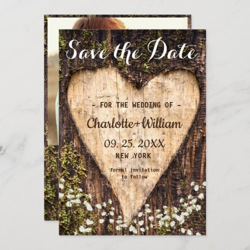 Wood Bark Baby Breath Heart Rustic Wedding Save The Date