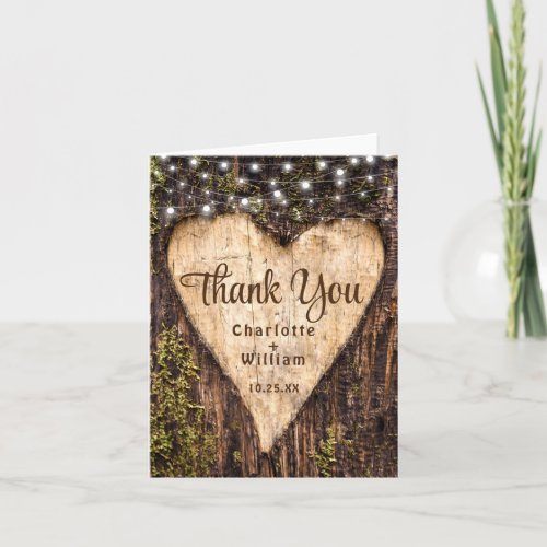 Wood Bark Baby Breath Heart Rustic Wedding Thank You Card