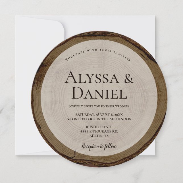 Wood Bark Deep brown Rustic Wedding Round Invitation (Front)