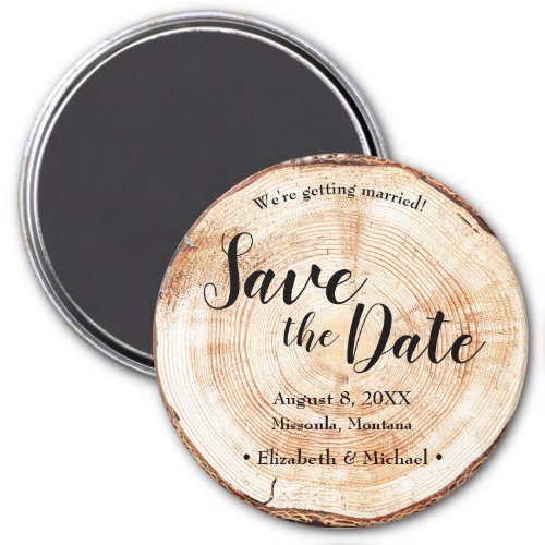 Wood Bark Disc Rustic Wedding Save the Date  Magnet