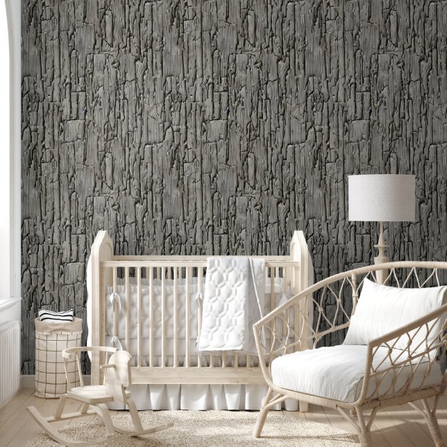 Wood bark gray white rugged cement look pattern wallpaper  (Kids)