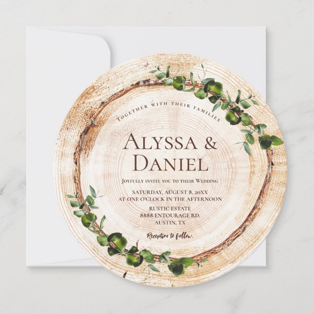 Wood Bark Green Foliage Unique Rustic Wedding Invitation (Front)