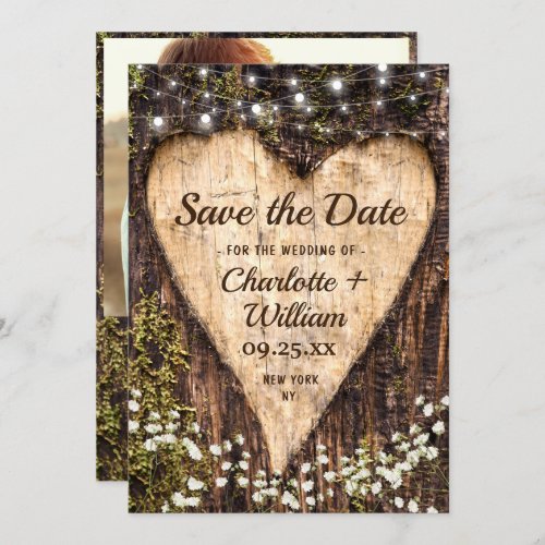 Wood Bark Heart Baby Breath Wedding Save The Date