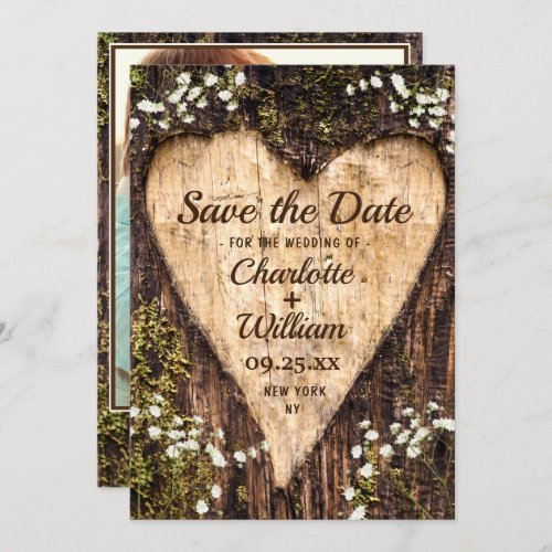 Wood Bark Heart Baby Breath Wedding Save The Date