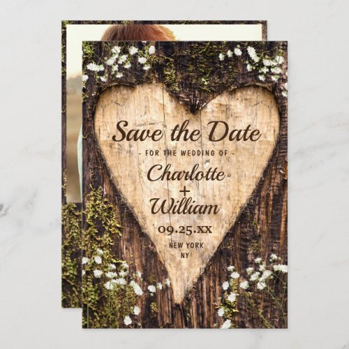 Wood Bark Heart Baby Breath Wedding Save The Date