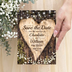 Wood Bark Heart Baby Breath Wedding Save The Date