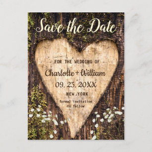 Wood Bark Heart Baby Breath Wedding Save The Date Postcard