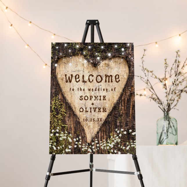 Wood Bark Heart Country Rustic WELCOME Wedding Foam Board (In Situ (Stand))