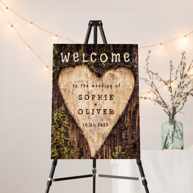 Wood Bark Heart Country Rustic WELCOME Wedding Foam Board (In Situ (Stand))