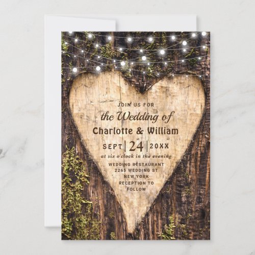 Wood Bark Heart Rustic Wedding Invitation