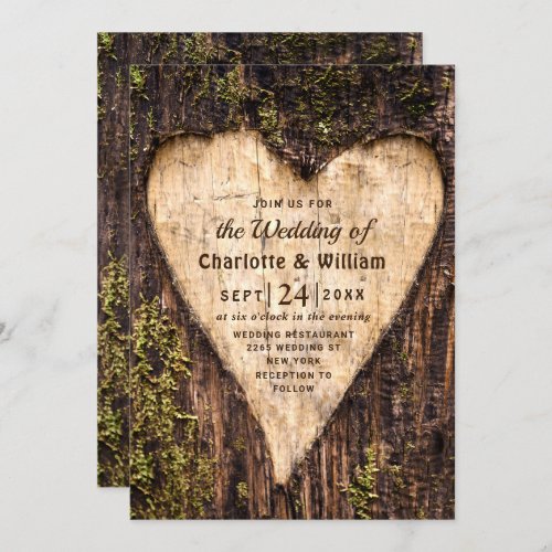 Wood Bark Heart Rustic Wedding Invitation