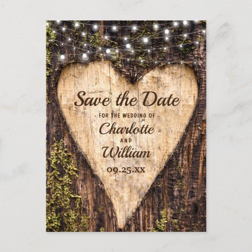 Wood Bark Heart Rustic Wedding Save The Date Postcard