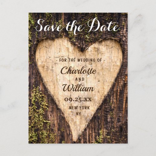 Wood Bark Heart Rustic Wedding Save The Date Postcard