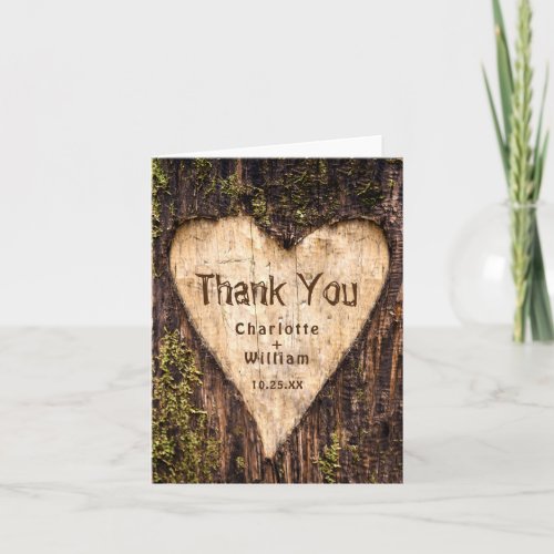 Wood Bark Heart Rustic Wedding Thank You Card