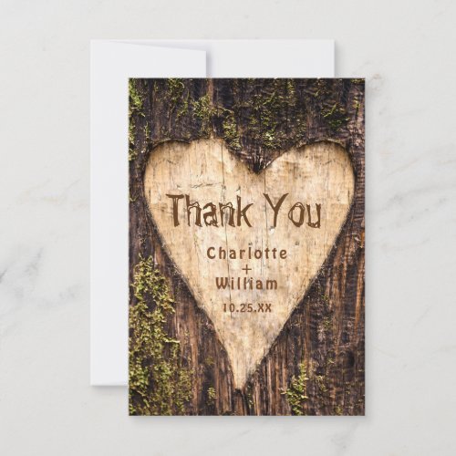 Wood Bark Heart Rustic Wedding Thank You Card