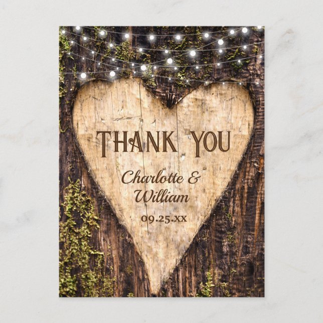 Wood Bark Heart Rustic Wedding Thank You Postcard (Front)
