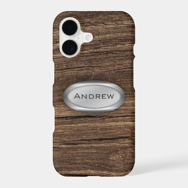 Wood Bark Texture Pattern Metallic Nameplate Iphone Case (Back)