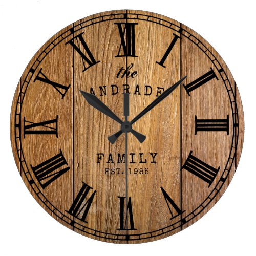 Wood Barn Rustic Family Name Farmhouse Year Wooden Large Clock