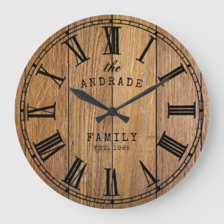 Wood Barn Rustic Family Name Farmhouse Year Wooden Large Clock