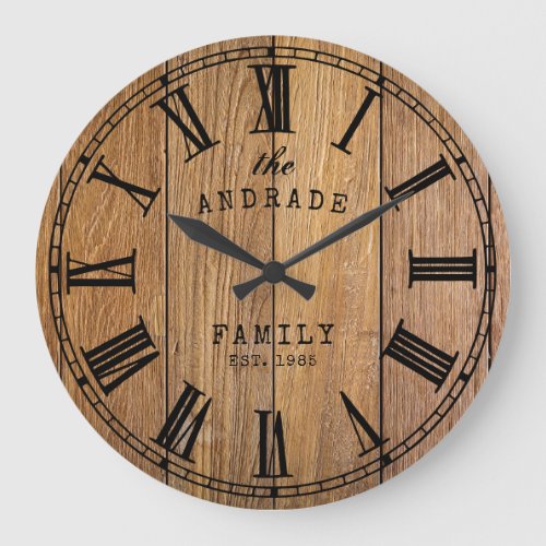 Wood Barn Rustic Family Name Farmhouse Year Wooden Large Clock