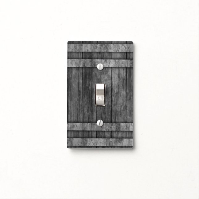 Wood Barrel Background - Gray Light Switch Cover (In Situ)