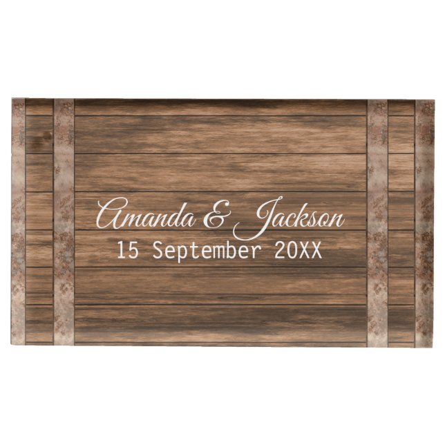 Wood Barrel Barnwood Place Card Holder (Front)