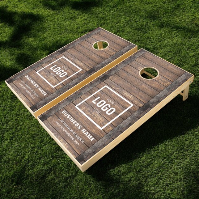 Wood Barrel Business Logo White Company  Cornhole Set (Creator Uploaded)