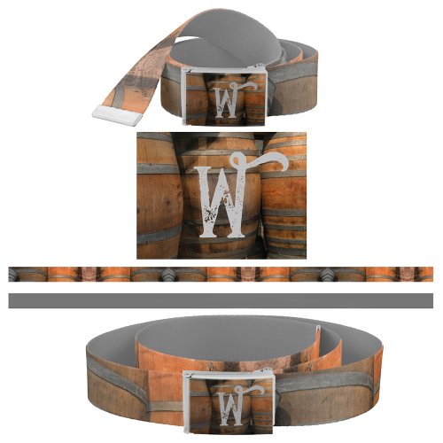 Wood Barrel Kegs Photographic Monogrammed Belt