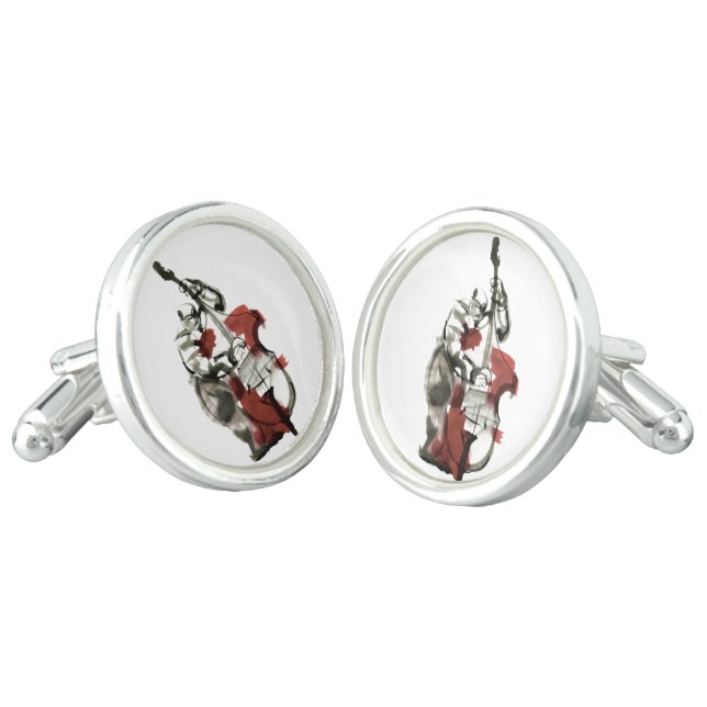 Wood bass player cufflinks (Angled)